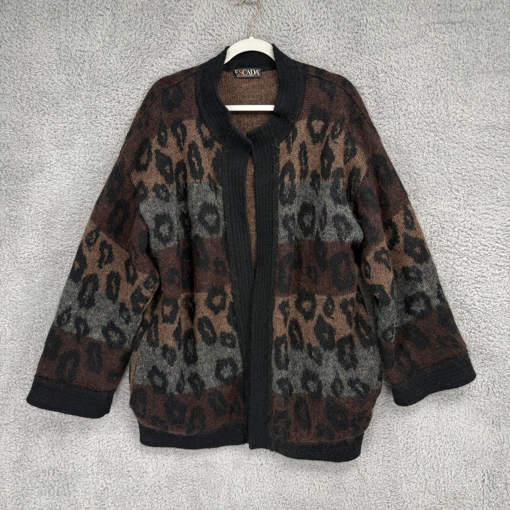 VTG Escada Mohair Leopard Print Oversized Cardigan Size 42 L Double Faced Brown